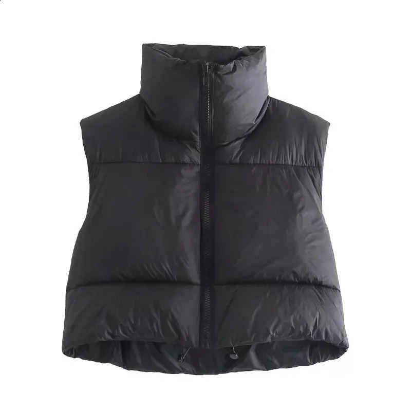 European and American womens casual cotton vest spring/summer cotton vest fashion zipper stand up collar short vest 240828