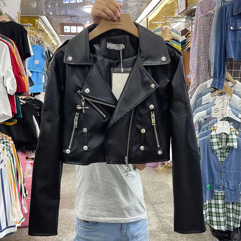 Spring/Autumn Leather Jacket Womens Short Fashion Motorcycle Coat Ultra Thin 240827