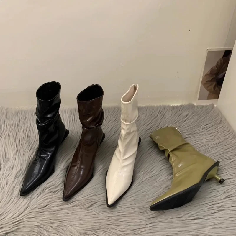 Fashion Pointed Toe Womens Ankle Boots Womens Ultra Thin Short Botas Shoes Low Boots Party Dress Pump 2024 Spring/Summer Zapatos Mujer 240827