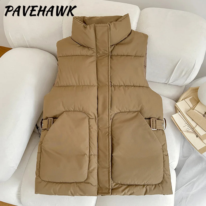 Womens sleeveless down vest autumn thick warm sleeveless jacket solid loose casual pocket zipper vest womens top 240828