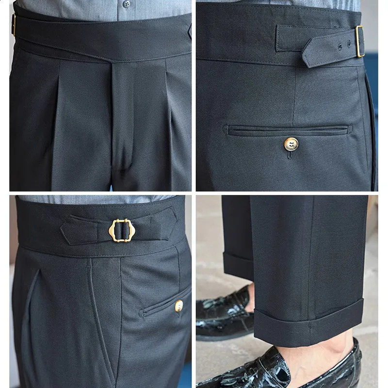 Mens Naples waist business casual fashion retro Ankle length suit pants for gentlemen Trousers 240828