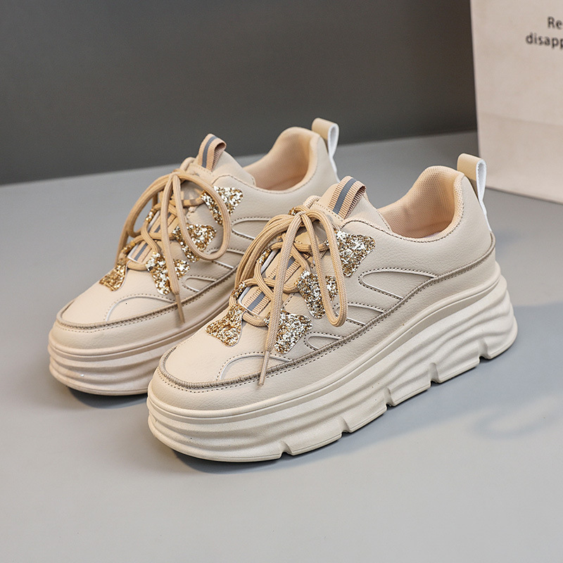 Ddmysports W New Board Sequins Summer Trendy Small White Thick Sole With Igh Inner Eight Fashion Casual Student Shoes OUTDOOR