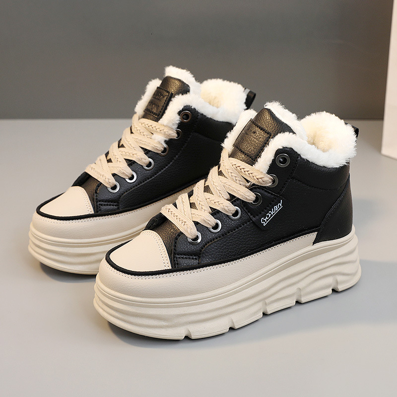 Ddmysports W Plush High Cut Women S Shoes With Elevated Inner Height Winter New Student Instagram Korean Version Warm Casual Cotton Shoe Trend OUTDOOR