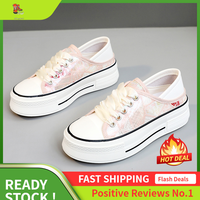 Ddmysports XQ New Canvas Women S Sequins Summer Height Increasing Board Shoes Thick Sole Wear Resistant Versatile Breathable OUTDOOR