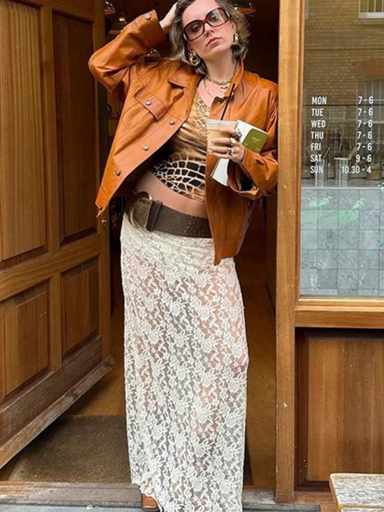 Womens Fashion Solid Chest Leather Jacket Fashion Collar Long Sleeve Coat Autumn Ins Fashion Womens Street Coat 240827
