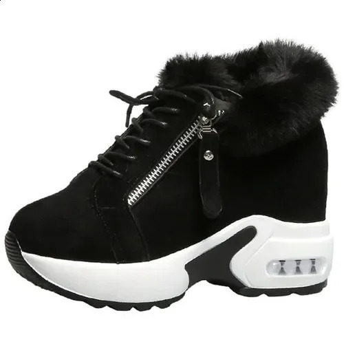 2024 Womens Hidden High Heels Plush Warm Winter Sports Shoes Womens Side Zipper High Platform Casual Shoes Zapatillas De Mujer 240827