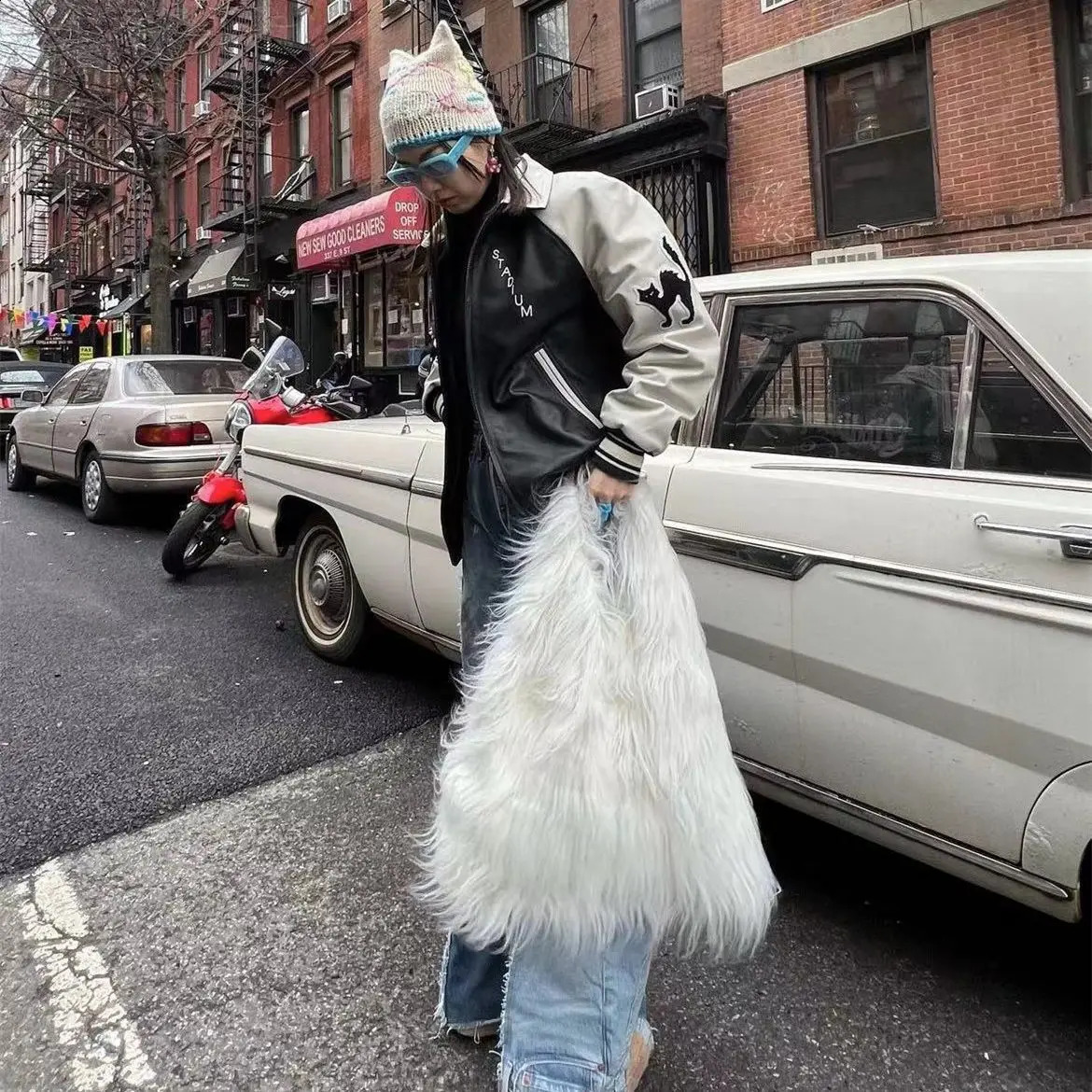 Winter soft plush womens shoulder bag faux fur womens handbag large capacity Y2k girl fur handbag 241204