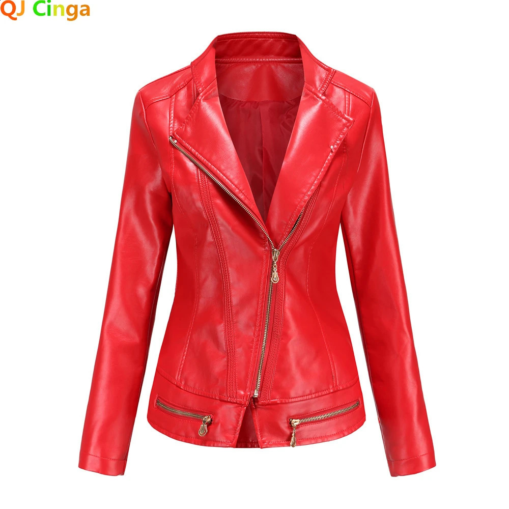 ly Arrived Spring/Autumn Motorcycle Leather Jacket Red PU Jacket Womens Ultra Thin Coat Black S-4XL 240827