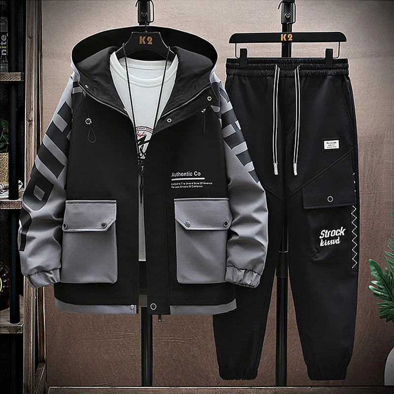 Spring and autumn mens track and field clothes casual jogging hoodies sports shirts jackets pants 2-piece set hip-hop running sportswear 240827