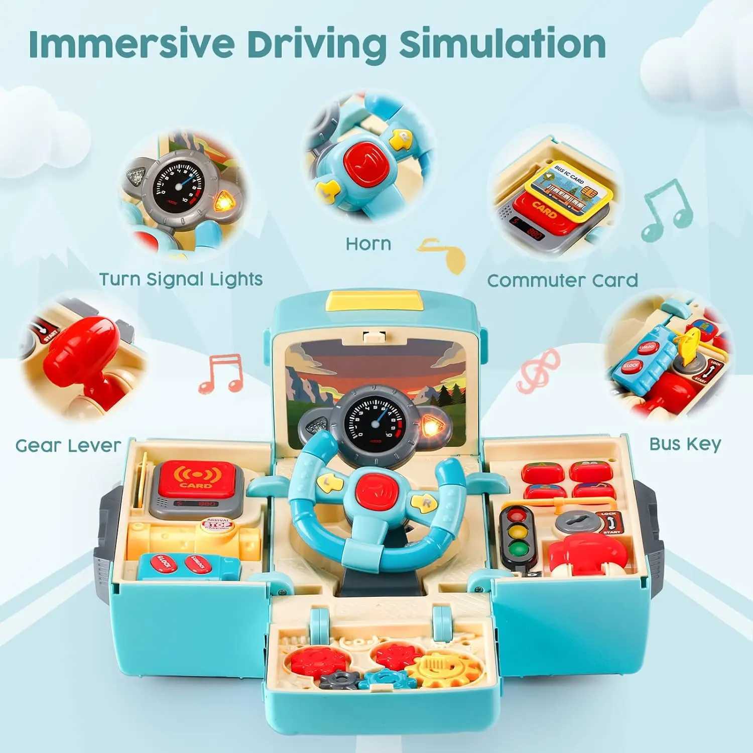 Montessori bus toys with sound and light childrens simulated steering wheel gear toys childrens simulated driving bus toys W240827