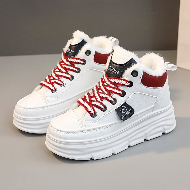 Ddmysports W New Velvet Thickened Inner Winter Mid Top Board Colored Thick Sole Cake Eightening Little White Shoes OUTDOOR