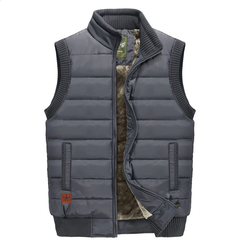 6XL winter mens wool warm vest jacket stand collarless military thick 240827