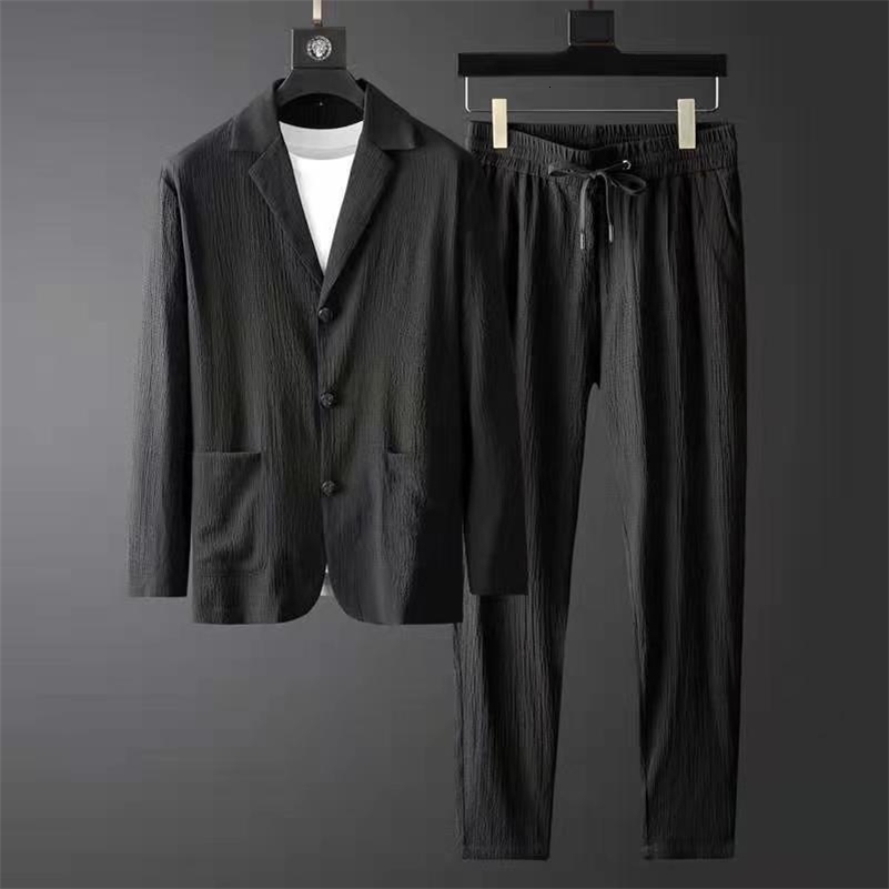 Spring and Autumn Fold Set Mens Fashion Casual Solid Long Sleeve Jacket and Mens Two Piece Loose Mens Wear 240827