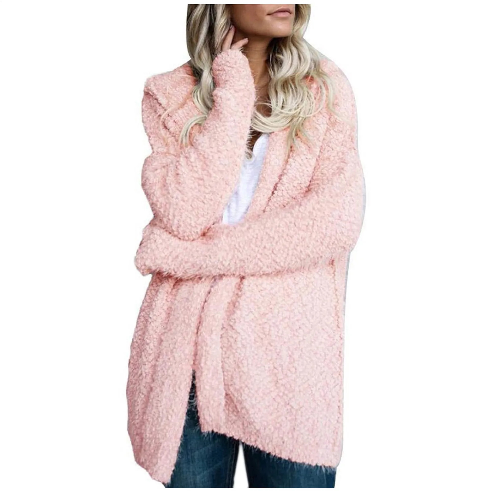 Womens Hooded Oversize Long Cardigan Loose Long Sleeve Sweater Solid Trendy Elegant Office Coat Casual Chunky plus Size Cardigan 240828