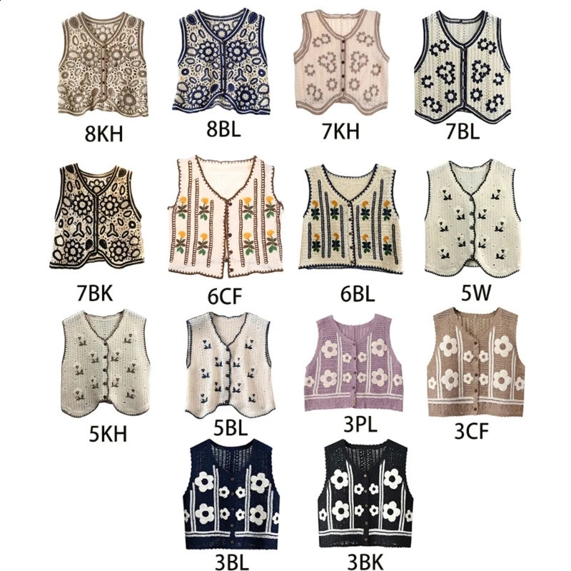 Bohemian womens crochet knitted vest with fancy pattern sleeveless V-neck cardigan N7YD 240828
