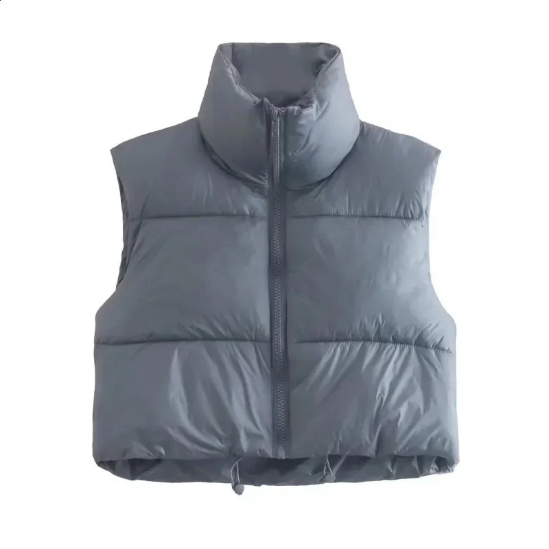 European and American womens casual cotton vest spring/summer cotton vest fashion zipper stand up collar short vest 240828