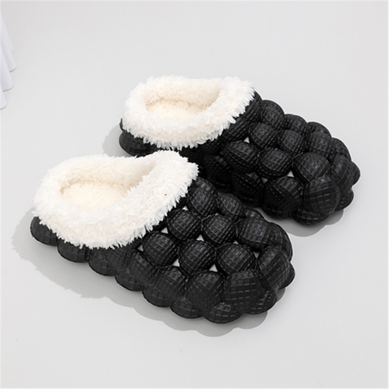Cozy Womens Fleece Bubble Slides - Soft, Non-Slip, Warm EVA Sole, Solid Color, Fabric Insole, All-Season Slip-On Shoes for Winter and Beyond - Comfort