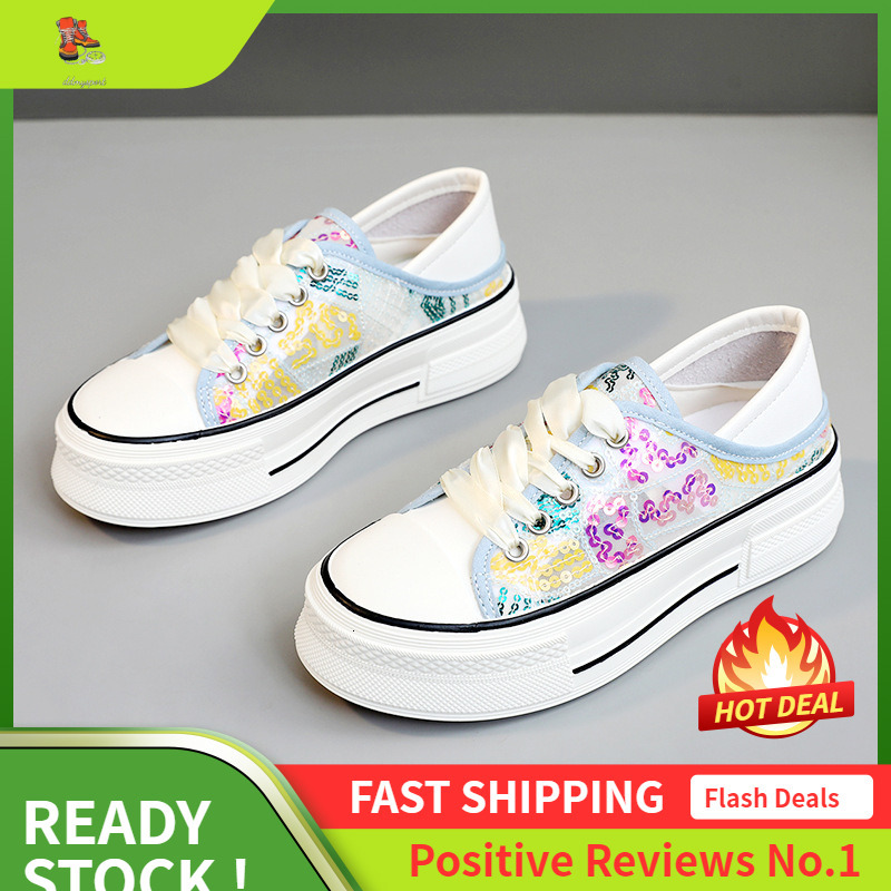 Ddmysports XQ New Canvas Women S Sequins Summer Height Increasing Board Shoes Thick Sole Wear Resistant Versatile Breathable OUTDOOR