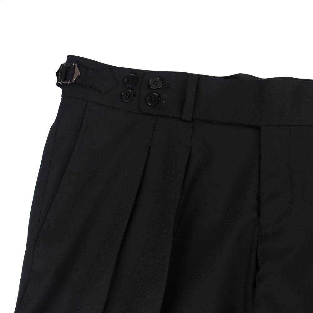 Italian Fashion Gurkha Pants Comfortable Stretch Black Wool Blended Pants Trouser Naples Trouser Extended Tab 240828