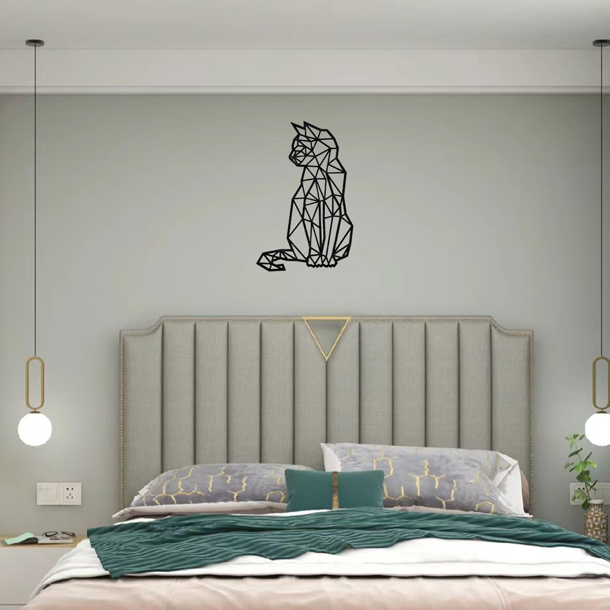 Metal Wall Art Geometric Cat Decorative Wall Silhouette Decoration Minimalist Metal Wire Cat Metal Wall Decoration