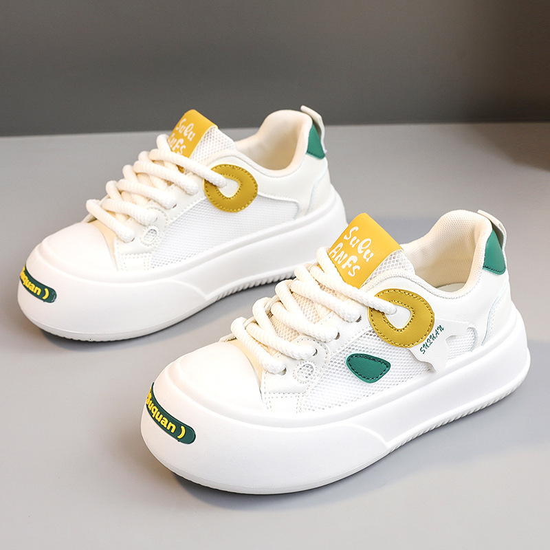 Ddmysports K New Wear Resistant Colored Leather Women S Spring Summer Leisure Breathable Board Shoes Thick Sole Increase Fashion An OUTDOOR