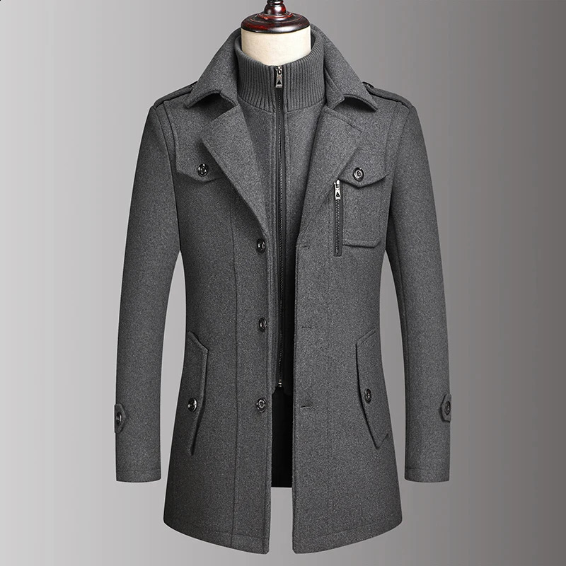 Autumn High Quality Fashionable Handsome Winter Double Collar Wool Coat for Middle aged and Elderly Mens Business Fashion w240827