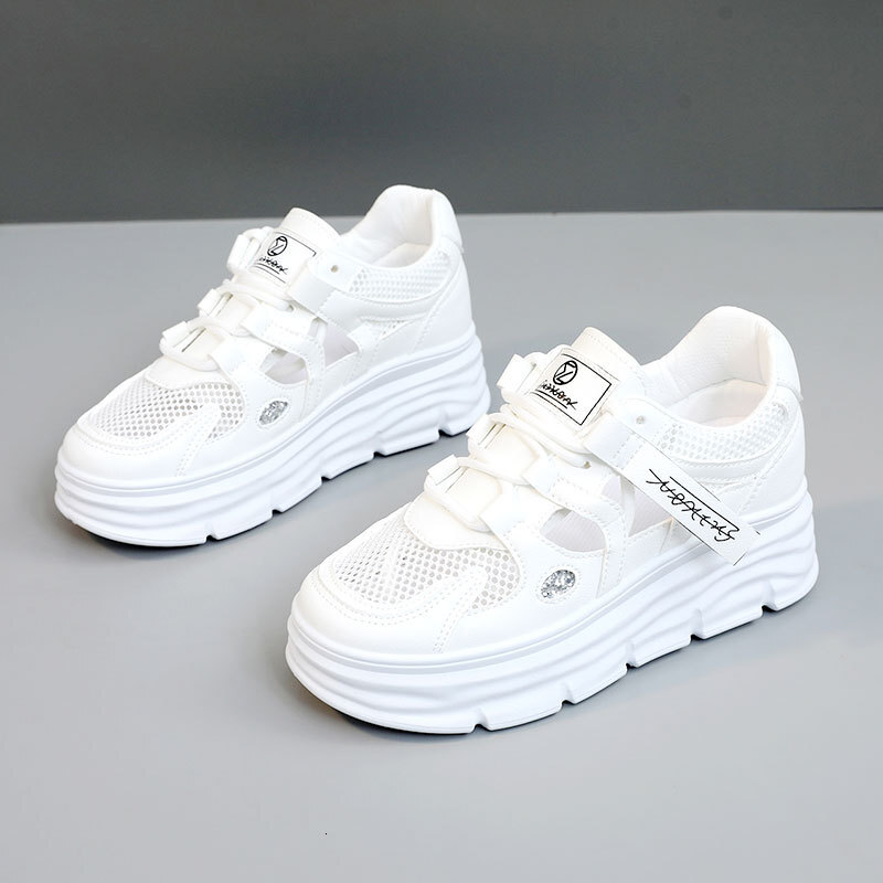 Ddmysports W New White Shoes Spring Summer With Hollowed Out Mesh Thick Sole Increased Height Inside Versatile And Popular Sports For Students OUTDOOR