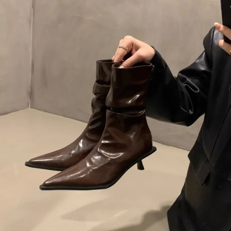 Fashion Pointed Toe Womens Ankle Boots Womens Ultra Thin Short Botas Shoes Low Boots Party Dress Pump 2024 Spring/Summer Zapatos Mujer 240827