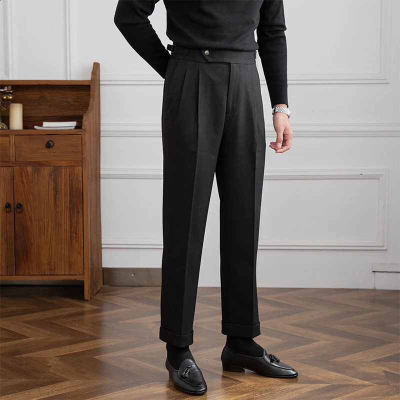 Mr. Lus three homemade mens Naples casual high waisted straight pants retro commuting business trend pants 240828