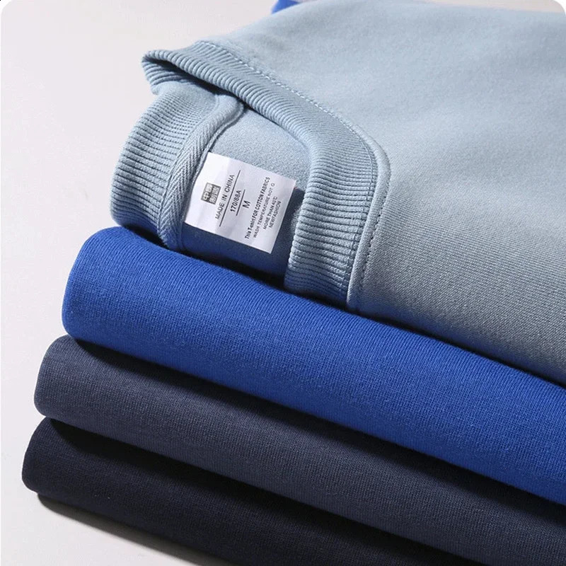 Autumn and Spring Mens 100% Cotton Tshirt Long Sleeve Round Neck Hoodie Solid Sport Loose Hip Hop Top 240828