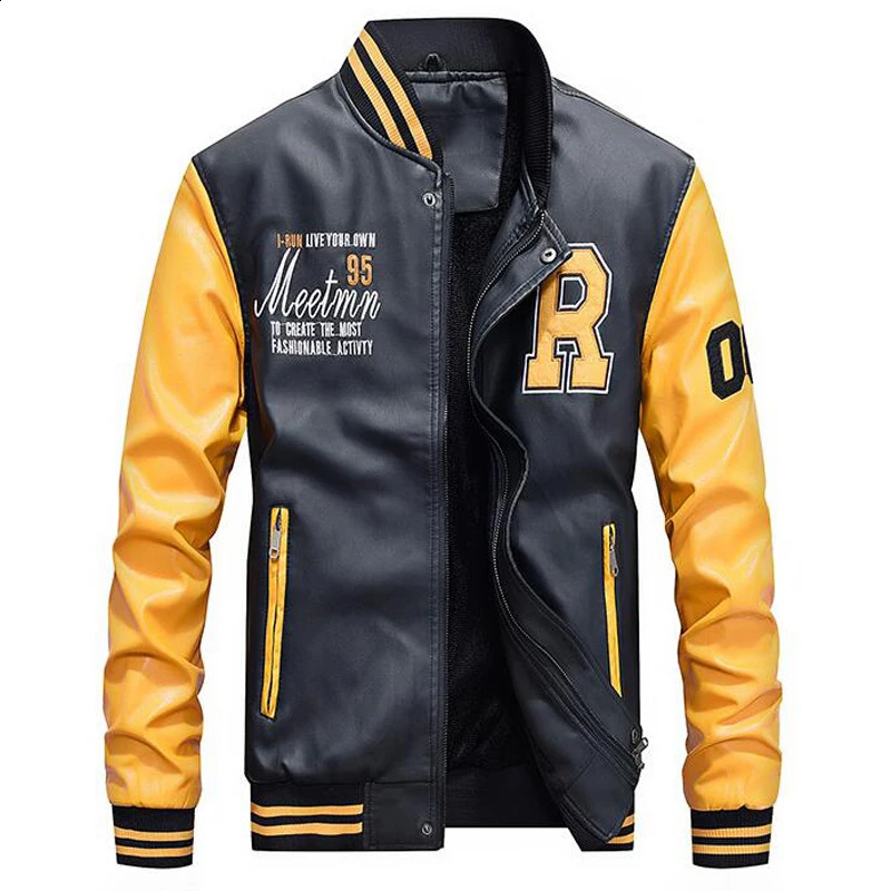Embroidered Baseball Jacket Mens Bracket Motorcycle Leather Casual Wool Thick Artificial M4XL 240827
