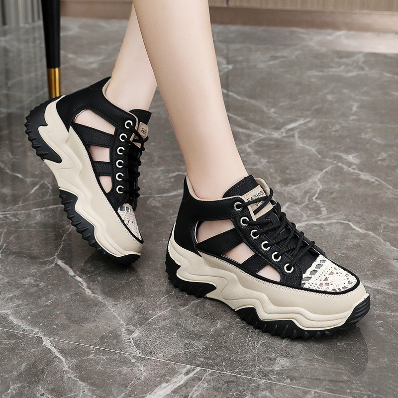 Ddmysports Z New White Hollow Breathable Summer Thick Sole Height Increasing Casual Board Shoes Women S Sports OUTDOOR
