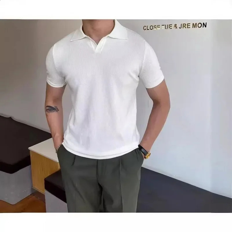 Japanese Youth Fashion Summer Standard Short Sleeve Trendy Edition Simple Polo Shirt Mens Wear 240828