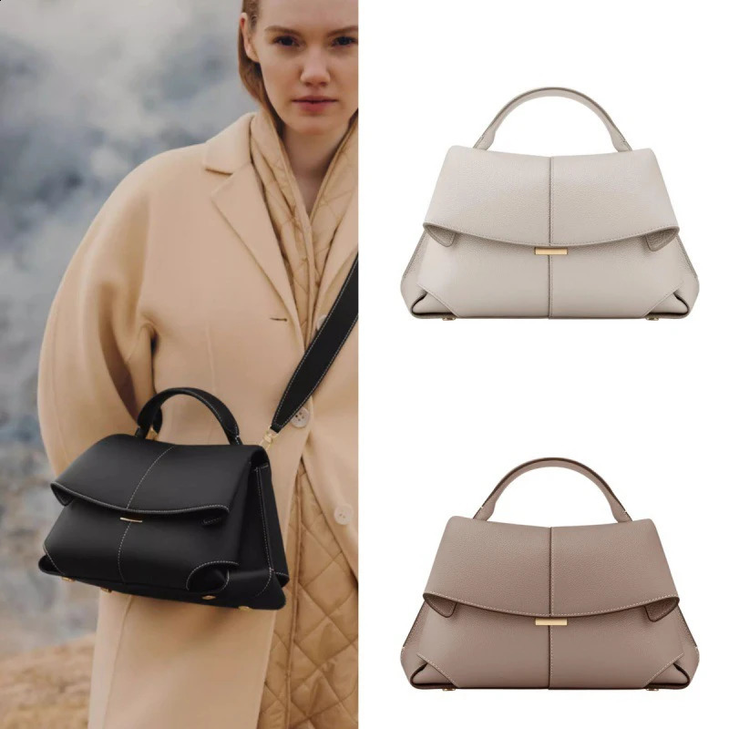 Women's Leather Pleated Single Shoulder Handbag - Mokki Series in French Style 4