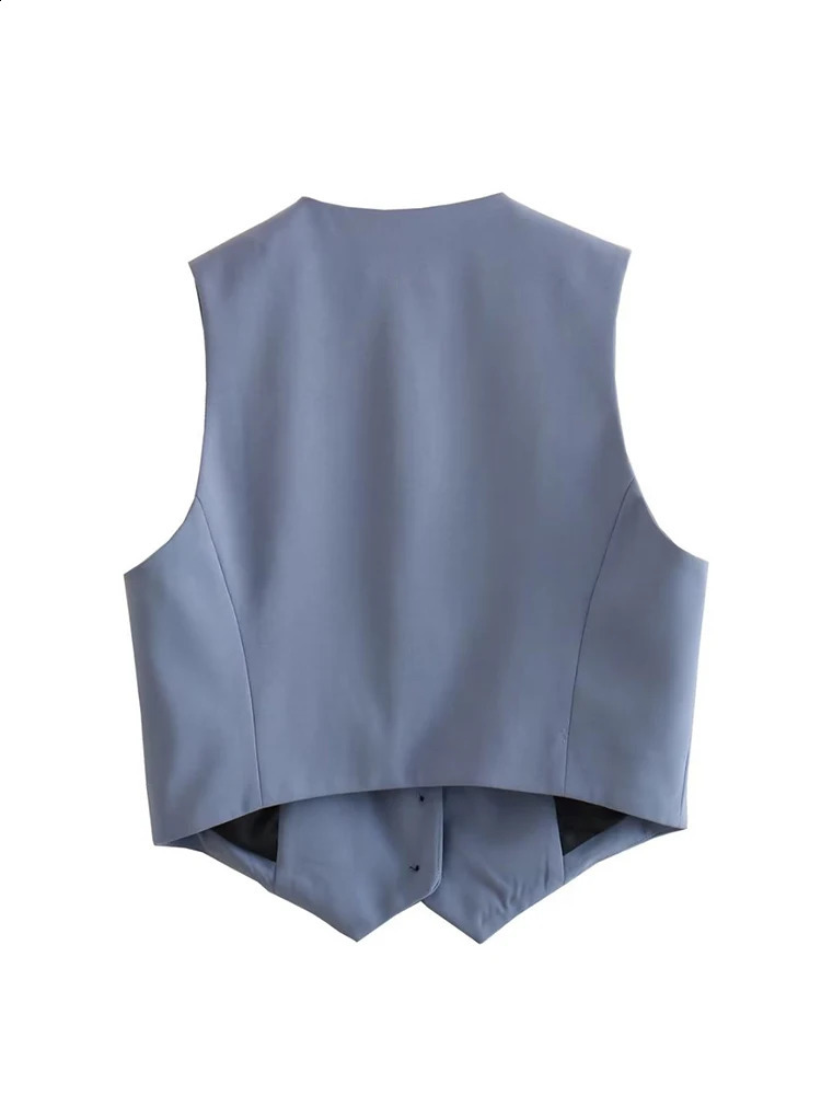 Aoaiys womens sleeveless vest single chest top blue retro patch V-neck sleeveless solid vest 240828