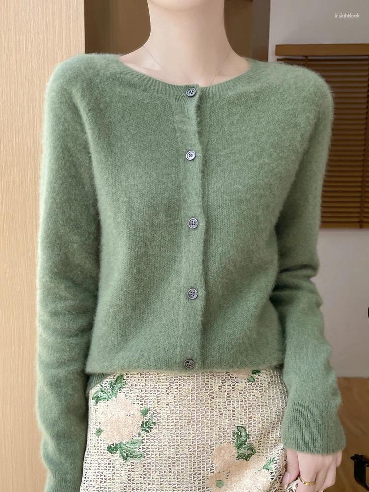 Womens Knits 2024 Cashmere Sweater Oneck Button Cardigan Merino Wool Knitwear Autumn Winter Long Sleeve Casual Comfortable Tops