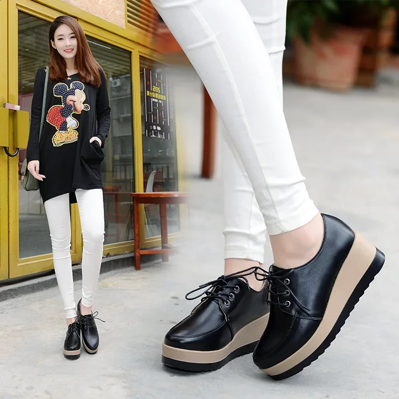 Womens Oxford Shoes Flat Platform Casual Shoes Frenum Leather Shoes Sewing Round Toes Zapatos MUJI 240827