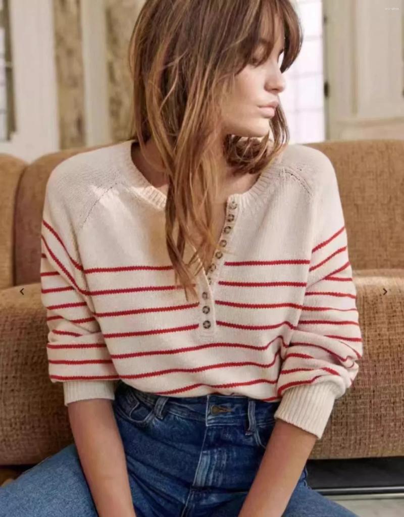 Women's Sweaters Vintage Long Sleeve Knit Sweater Button Details Casual Loose-fit Round Neck Pullover Original Sezane Brand