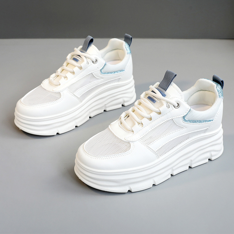Ddmysports W New White Shoes Spring Summer Hollow Out Inner Height Increasing Thick Sole Versatile And Breathable Mesh For Students OUTDOOR