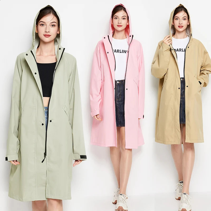 Women Stylish Long Raincoat Waterproof Rain Jacket with Hood Zipper 240827