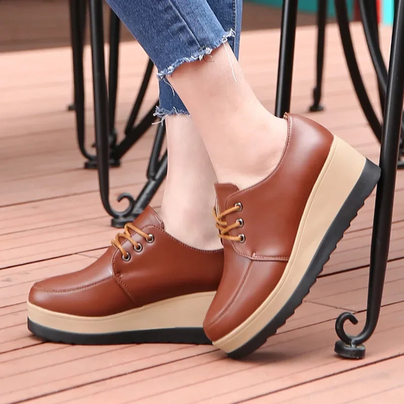 Womens Oxford Shoes Flat Platform Casual Shoes Frenum Leather Shoes Sewing Round Toes Zapatos MUJI 240827