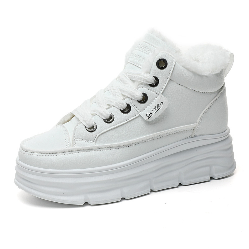 Ddmysports W Plush High Cut Women S Shoes With Elevated Inner Height Winter New Student Instagram Korean Version Warm Casual Cotton Shoe Trend OUTDOOR