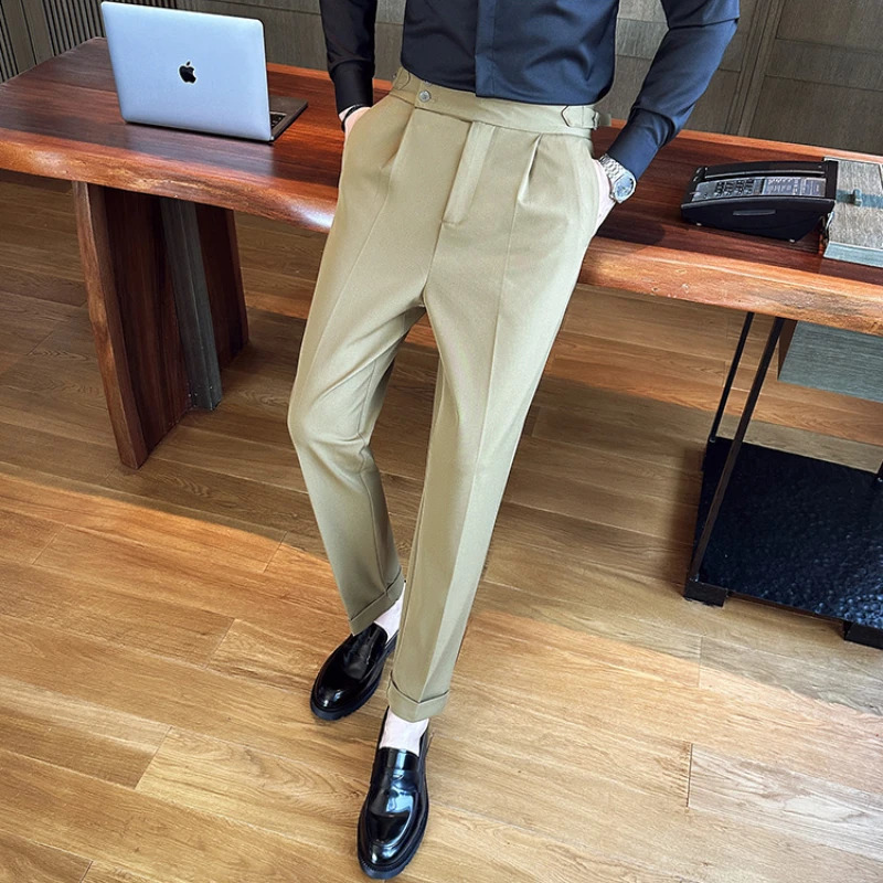 Sexy Neapolitan mens business high waisted formal pants mens banquet wedding dress mens ultra-thin casual dress pants 240828