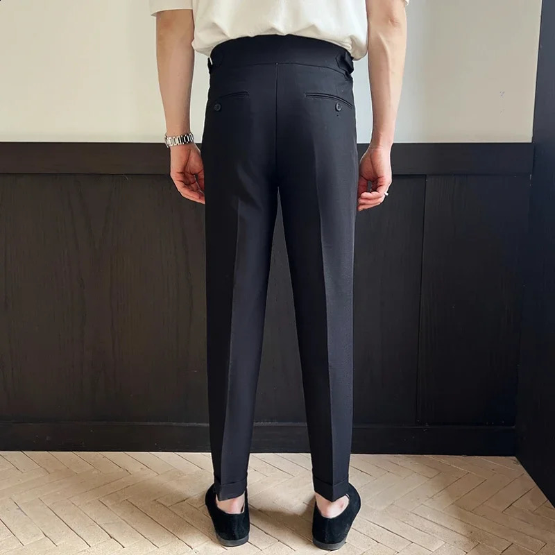 Mens Naples High Waist Trouser Casual Trouser Slim Small Foot Tailored Trouser Solid Color Formal Trouser 29-38 240828