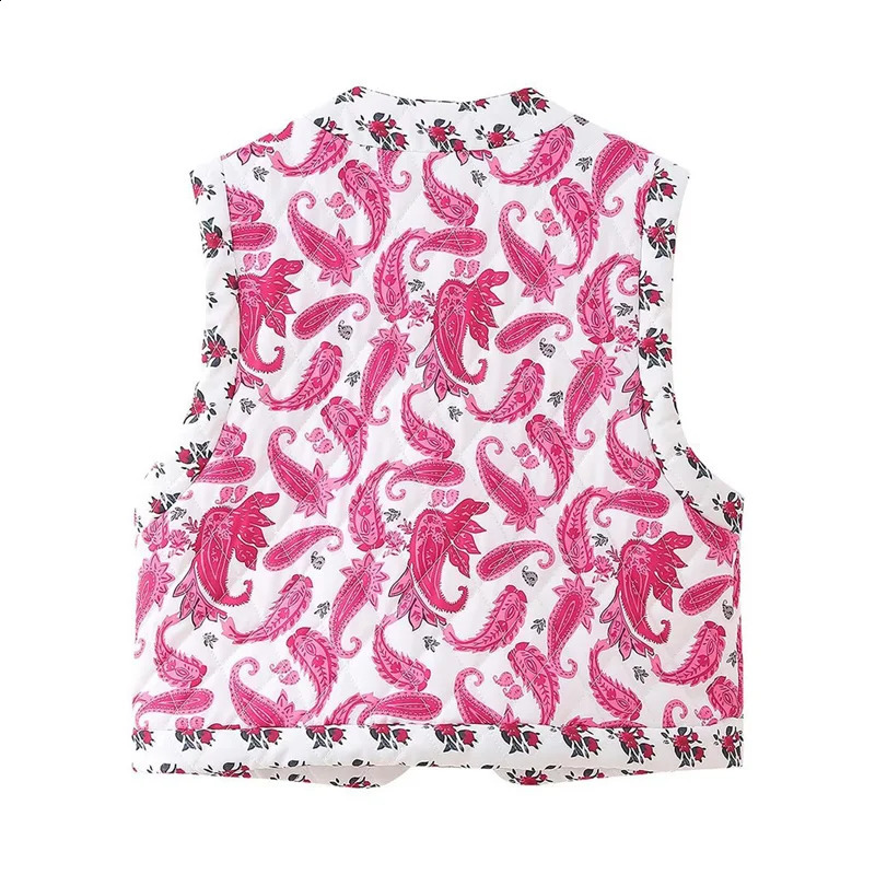 Lamuusaa Quilted Vest Womens Y2K Clothing Flower Printed Sleeveless Open Front Jacket Autumn/Winter Vest 240828