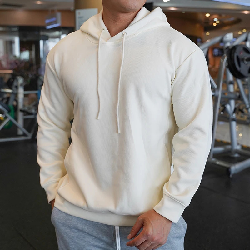 Hooded Running Gym Mens Tshirt Long Sleeve Loose Sweatshirt Fitness Winter Thick Cotton Comfortable Breathable with Hoodie 240827