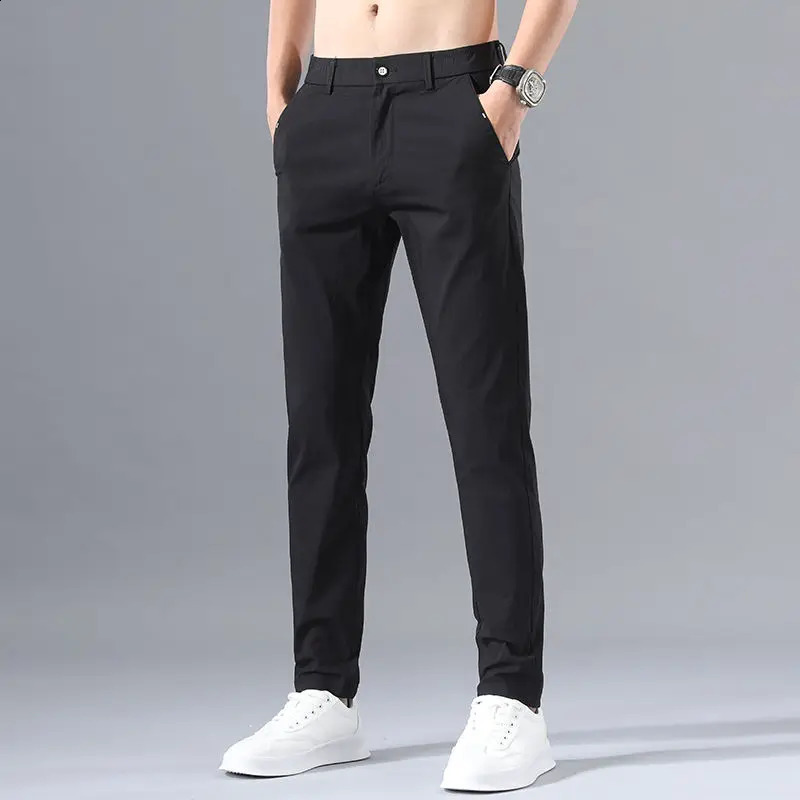 Korean printed striped straight suit mens button zipper pocket summer casual Trouser 240828