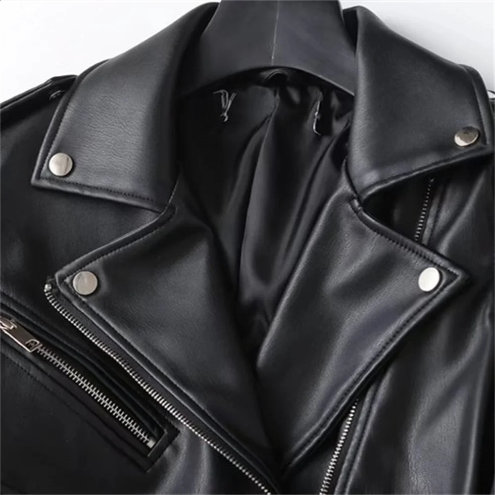 UNIZERA Autumn/Winter Product Womens Fashion Casual Edition Polo Necklace Artificial Leather Short Jacket Coat 240827