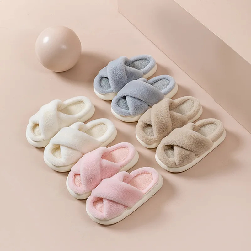 Fluffy Fur Home Slippers Womens Winter Anti slip Indoor Floor Shoes Thick Bottom Home Cotton Fur Slippers Flip Cover 240827