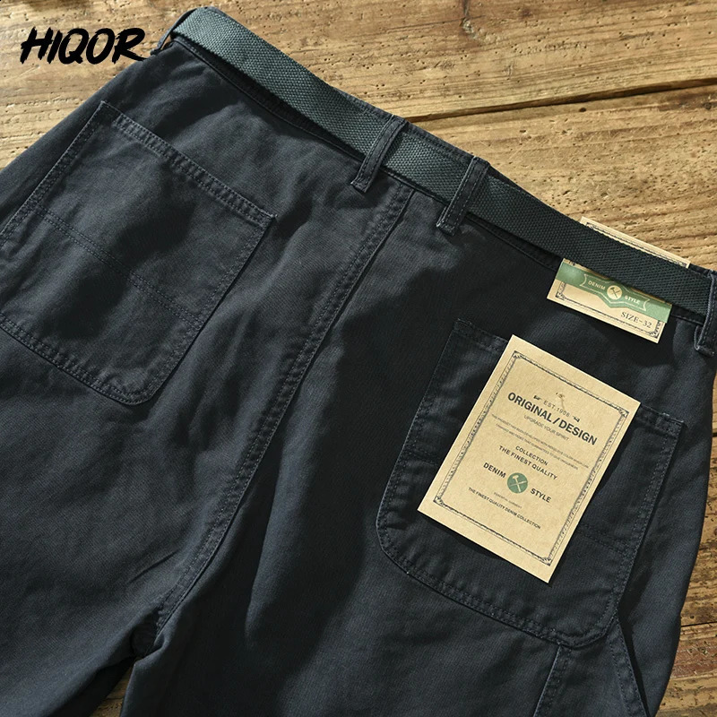 HIQOR brand mens 100 pure cotton casual pants spring fashion metal buckle cargo hiphop Trouser 2838 240827